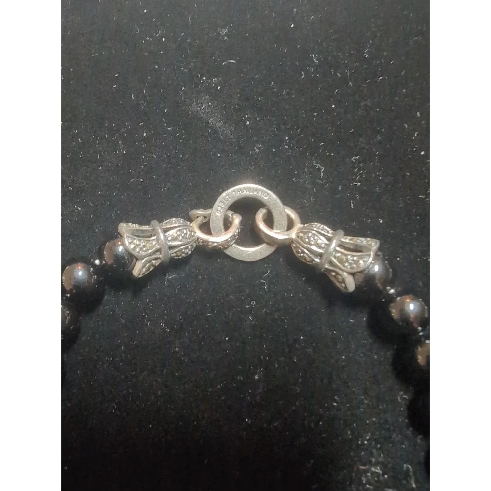 925 Sterling Silver Beaded Necklace Onyx Black Stone Beads